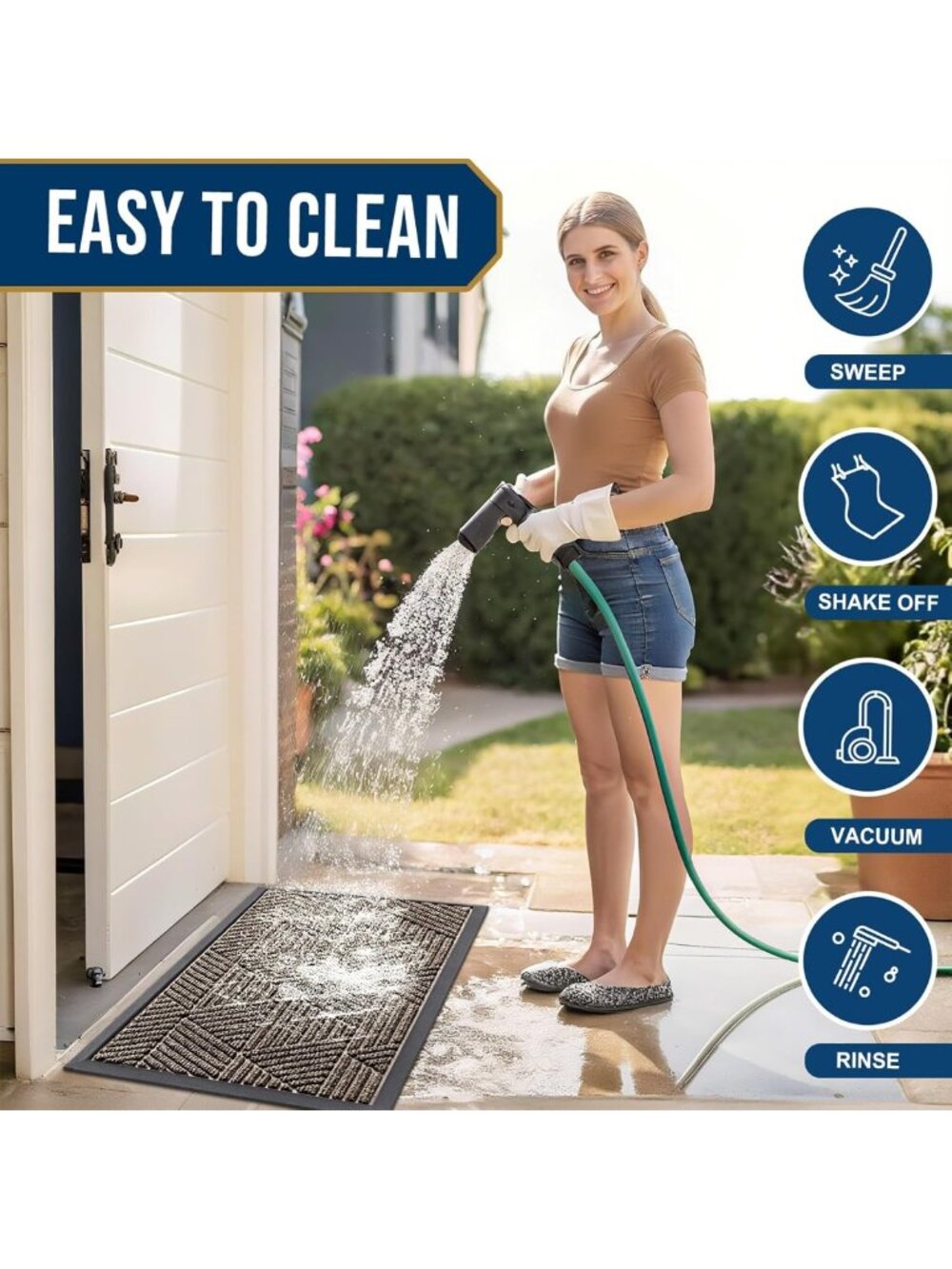 Heavy Duty Natural Rubber Doormat, Low Profile Entry Mat, Dirt Trap, Easy Clean - Picture 6 of 7